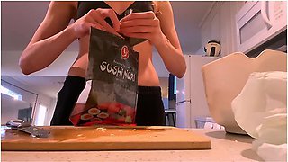 Making A Salad In A Bikini