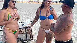 Beach Seller in a Salty Package Eats the Two Hot Girls in Exchange Left Happy