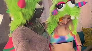 Tattooed Monster Girl Stretches on Massive Dildo