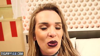 Busty blonde Brazilian shemale fucks BF