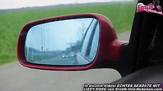 Cheating German teen Lina gives a wild POV blowjob in the car