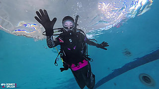 Underwater Scuba Slave Training - Dominated in Chains & Wetsuit Edging