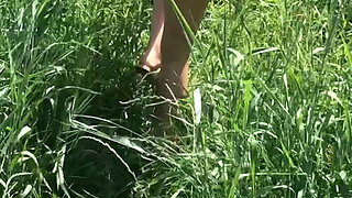 Blonde Fucks in the Field in the Tall Grass and in the Hayloft, Cums on the Ass