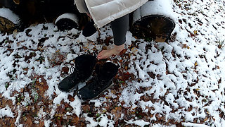 Slapping and Pulling Her Labia in the Snow