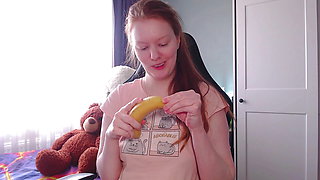 It's time for a sweet snack! This banana looks soooo much like your dick! Look how greedily I suck it!