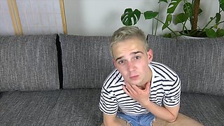 Cute Blond Czech Twink Shows Big Balls and Jerks Cock
