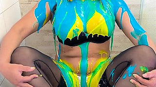 Dirty and Play Covered in Colorful Pastry Cream and Wet Deep Throat.