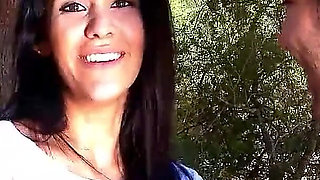 Skinny teen Samia fucked by stepbrother with big cock outdoor on vacation
