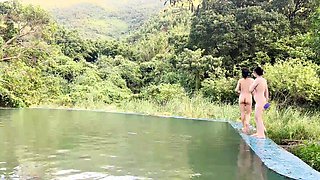 Sexy brunette teen outdoor masturbation