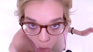 Blonde strokes blows big dick like a pro at audition