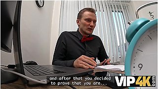 Sexy 18-year-old Brunette Gets Fucked Hard In The Office To Secure A Loan