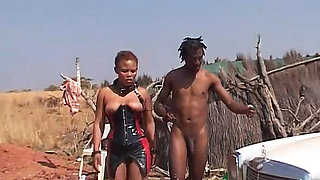 Busty african woman enjoys her first rough bdsm fetish fuck lesson in nature