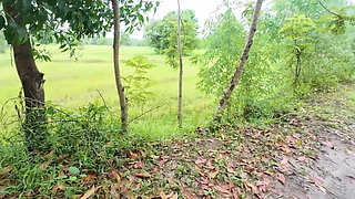 Thai Girl Walking Showing Along the Side of the Field Road in the Countryside Thai Outdoor Public