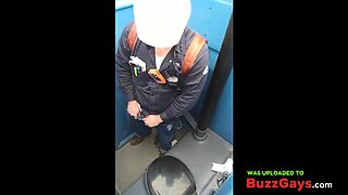 Bearded Hunk Strokes Cock Outdoors in a Porty Potty