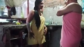 Colombian Latina Lesbians Go From Shower To Kitchen For Hairy Pussy Eating