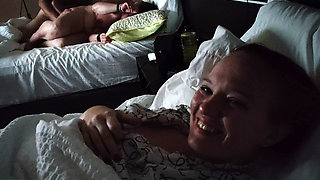 Raw Homemade Cuck POV - Real Cuckquean Wife Watches Husband Fuck Another Girl From Separate Bed
