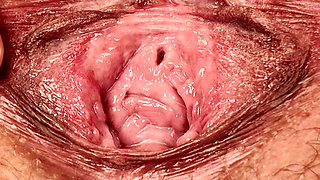 Wife opens her hairy pussy wide open
