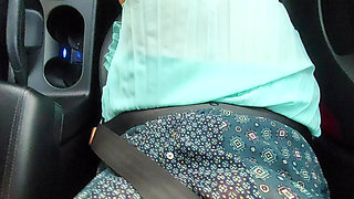 Mature aunty teases her stepson with her sexy legs in the car.