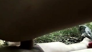 Skinny Amateur Brunette Has Outdoor POV with Older Man