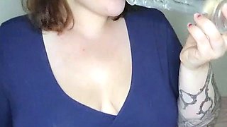 Hot brunette big boobs toying pink pussy