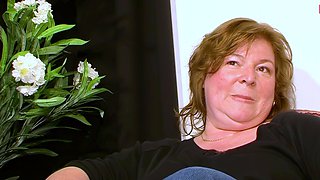 Fat German granny tries sex casting in her living room