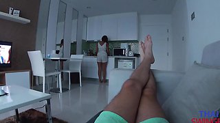 Asian babe on sofa gets wild with amateur moves