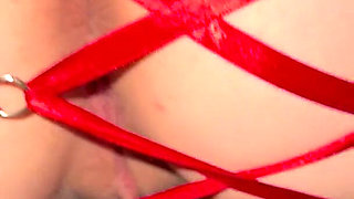 A Girl From Behind in a Bright Red Outfit