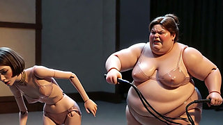 Fat Mistress Whips Bound Skinny Slave - Body Contrast Humiliation