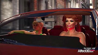 Blonde cop catches a lesbian futa couple in a hd animation