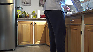 Perverted Stepmother Rimming and Swallowing Her Stepsons Cum in the Kitchen