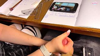 Marshmallow Sweet Japanese Schoolgirl Handjob Under Table Better Than Jerking Off
