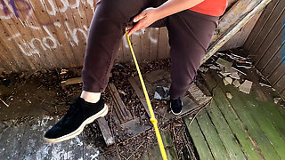 Naked Crotch Rope Walk on Veranda