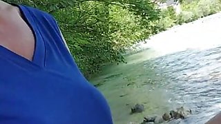 Public orgasm with squirt at river